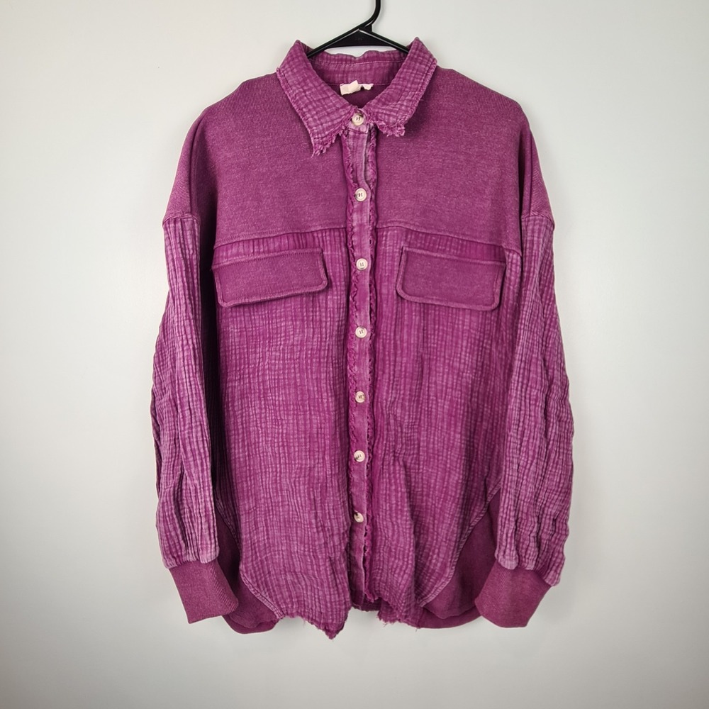 OTT Gauze Shacket Women's Size M/L Fuchsia‎ Shirt Jacket Boho Grunge Distressed